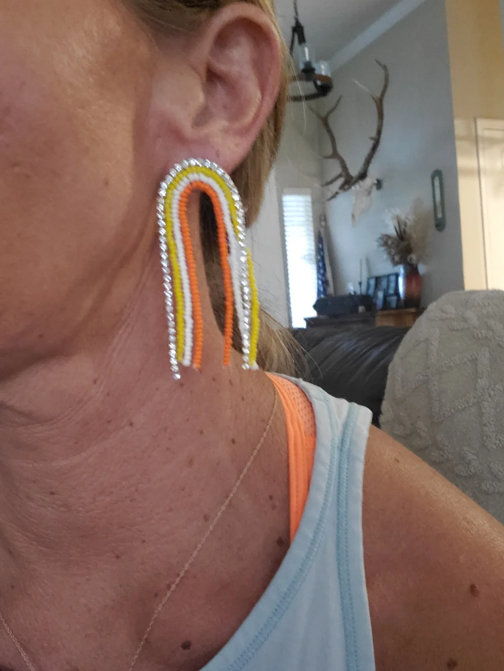 Beaded Fringe U-Shape Drop Earrings - Pink, Gold, Black, Multicolor